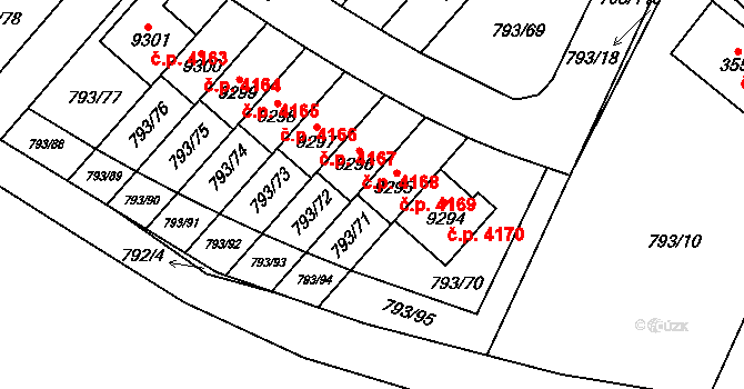 Hodonín 4169 na parcele st. 9295 v KÚ Hodonín, Katastrální mapa
