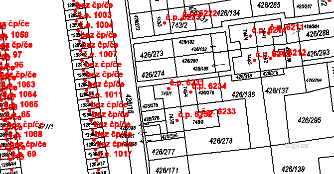 Otrokovice 6231 na parcele st. 745/1 v KÚ Otrokovice, Katastrální mapa