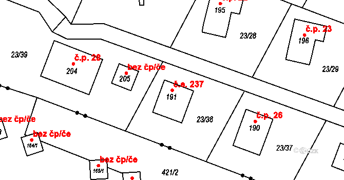 Malý Ratmírov 237, Blažejov na parcele st. 191 v KÚ Malý Ratmírov, Katastrální mapa