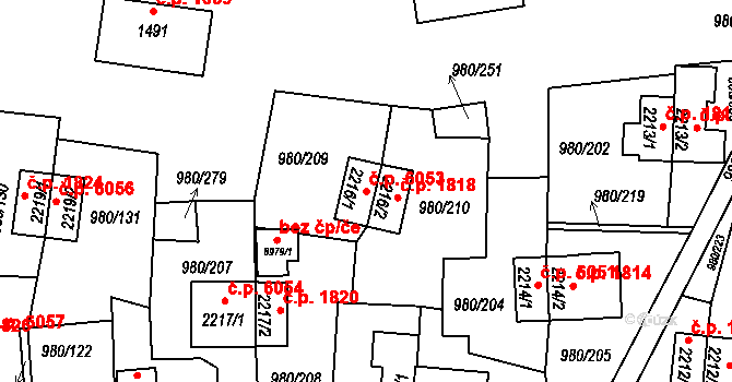 Zlín 6053 na parcele st. 2216/1 v KÚ Zlín, Katastrální mapa