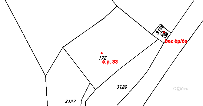 Hamry 33 na parcele st. 172 v KÚ Hamry na Šumavě, Katastrální mapa