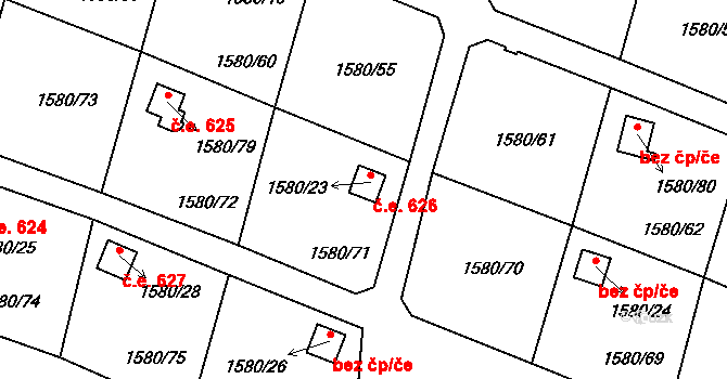 Kosmonosy 626 na parcele st. 1580/23 v KÚ Kosmonosy, Katastrální mapa