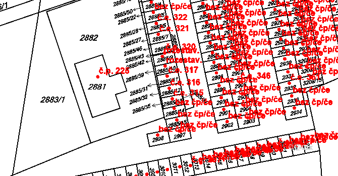 Lutyně 316, Orlová na parcele st. 2885/12 v KÚ Horní Lutyně, Katastrální mapa