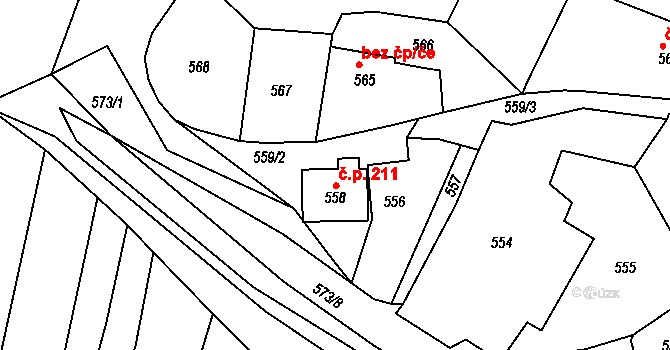 Bylnice 211, Brumov-Bylnice na parcele st. 558 v KÚ Bylnice, Katastrální mapa