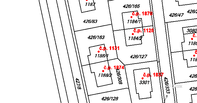 Otrokovice 1131 na parcele st. 1188/1 v KÚ Otrokovice, Katastrální mapa
