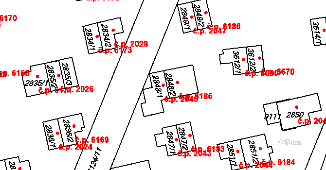 Zlín 2045 na parcele st. 2848/1 v KÚ Zlín, Katastrální mapa