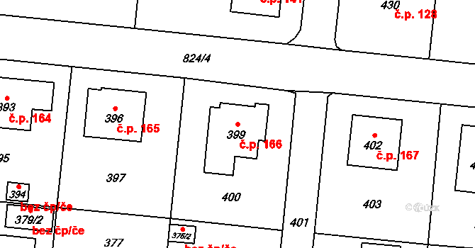 Neplachovice 166 na parcele st. 399 v KÚ Neplachovice, Katastrální mapa