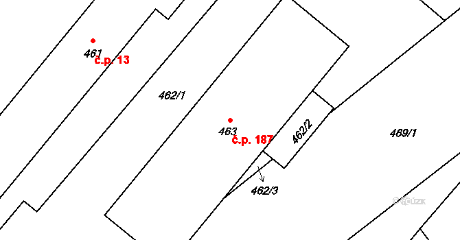 Olbramice 187 na parcele st. 463 v KÚ Olbramice, Katastrální mapa