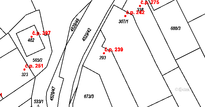 Mistřice 239 na parcele st. 293 v KÚ Mistřice I, Katastrální mapa