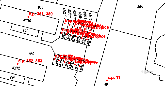 Peruc 48324949 na parcele st. 43/17 v KÚ Peruc, Katastrální mapa