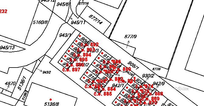 Žabovřesky 886, Brno na parcele st. 912 v KÚ Žabovřesky, Katastrální mapa