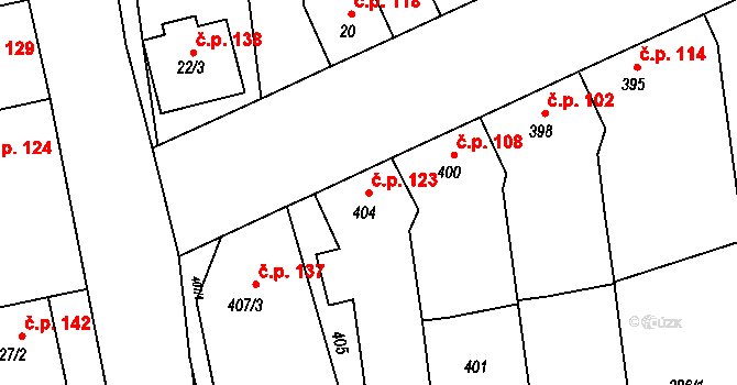 Marefy 123, Bučovice na parcele st. 404 v KÚ Marefy, Katastrální mapa