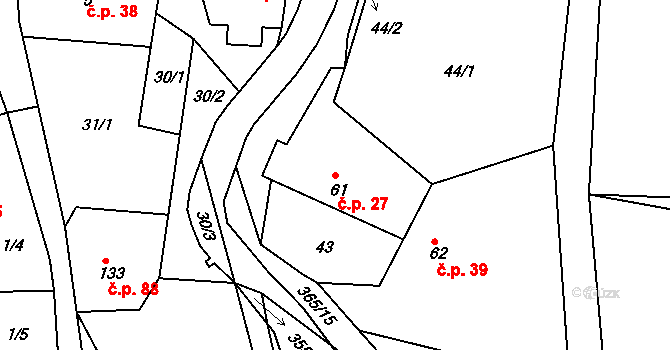 Hroubovice 27 na parcele st. 61 v KÚ Hroubovice, Katastrální mapa