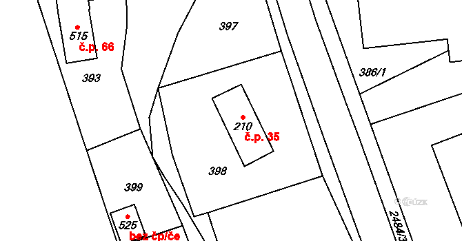 Horní Holetín 35, Holetín na parcele st. 210 v KÚ Holetín, Katastrální mapa