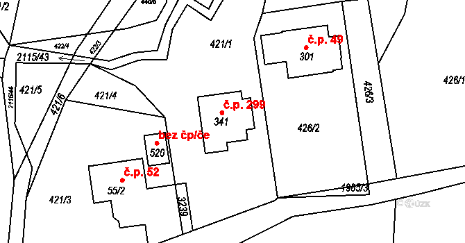Lukavice 299 na parcele st. 341 v KÚ Lukavice v Čechách, Katastrální mapa