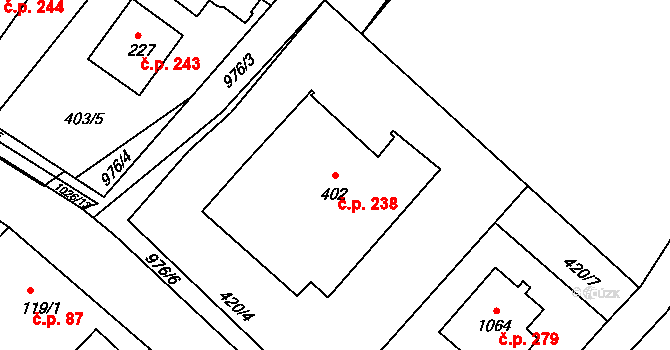 Orlice 238, Letohrad na parcele st. 402 v KÚ Orlice, Katastrální mapa