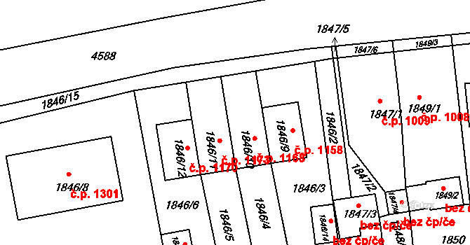 Třešť 1168 na parcele st. 1846/10 v KÚ Třešť, Katastrální mapa