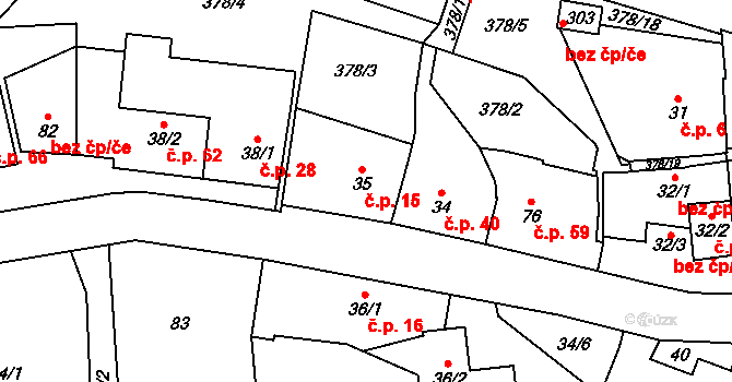 Únětice 15 na parcele st. 35 v KÚ Únětice u Prahy, Katastrální mapa