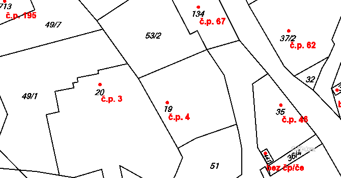 Černolice 4 na parcele st. 19 v KÚ Černolice, Katastrální mapa