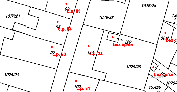Borovy 24 na parcele st. 114 v KÚ Borovy, Katastrální mapa