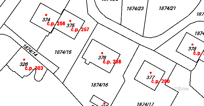 Hejtmánkovice 258 na parcele st. 376 v KÚ Hejtmánkovice, Katastrální mapa