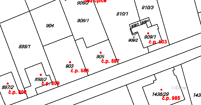 Hronov 587 na parcele st. 905 v KÚ Hronov, Katastrální mapa