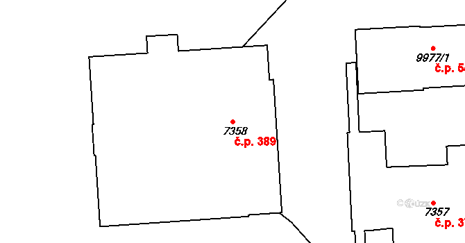 Polabiny 389, Pardubice na parcele st. 7358 v KÚ Pardubice, Katastrální mapa