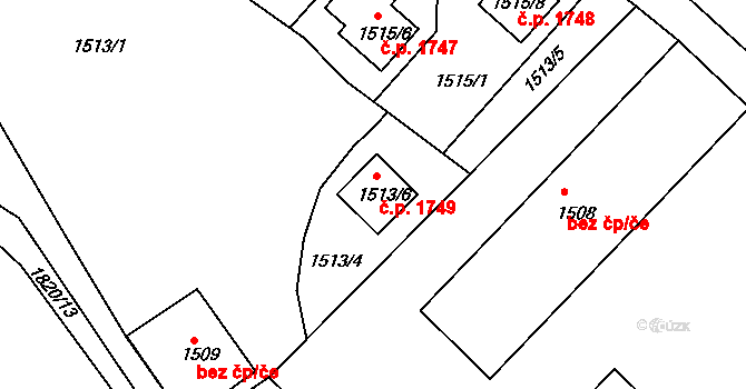 Liberec XXX-Vratislavice nad Nisou 1749, Liberec na parcele st. 1513/6 v KÚ Vratislavice nad Nisou, Katastrální mapa