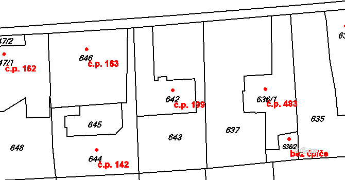 Postřelmov 199 na parcele st. 642 v KÚ Postřelmov, Katastrální mapa