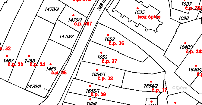 Příbor 37 na parcele st. 1653 v KÚ Příbor, Katastrální mapa
