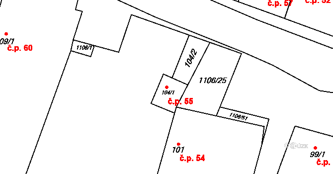 Černochov 55, Peruc na parcele st. 104/1 v KÚ Černochov, Katastrální mapa