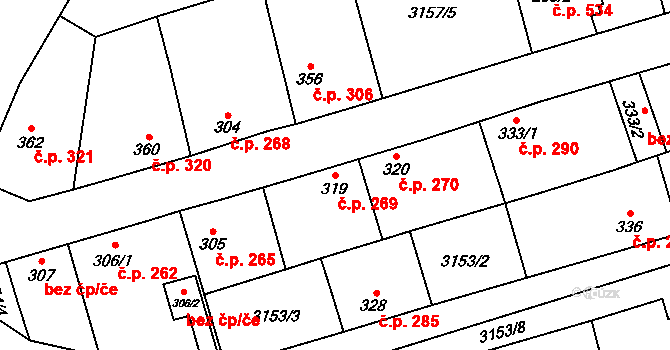 Kryry 269 na parcele st. 319 v KÚ Kryry, Katastrální mapa