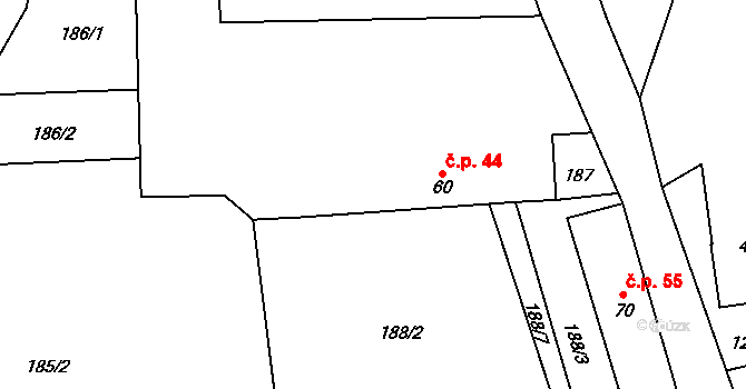 Čečovice 44, Čížkov na parcele st. 60 v KÚ Čečovice, Katastrální mapa