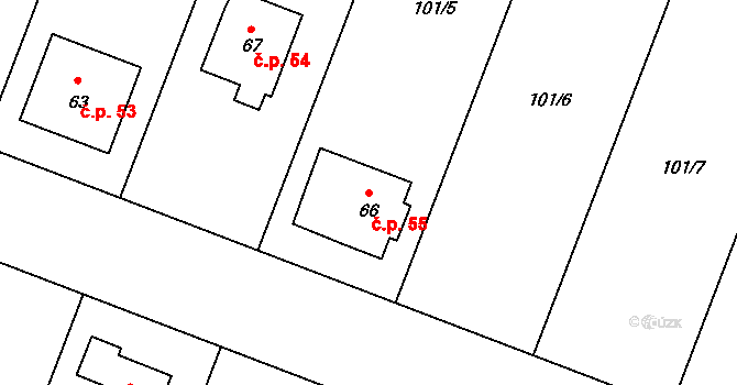 Vyšehorky 55, Líšnice na parcele st. 66 v KÚ Vyšehorky, Katastrální mapa