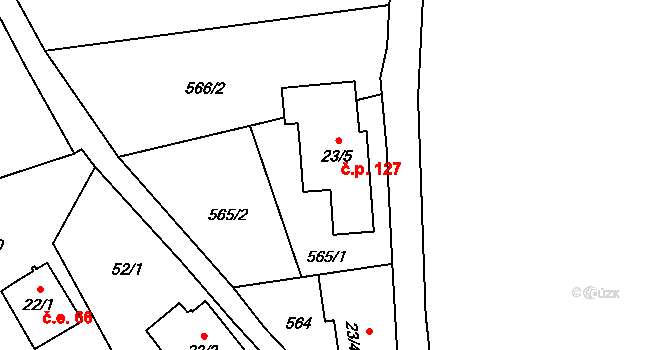 Arnoltice 127 na parcele st. 23/5 v KÚ Arnoltice, Katastrální mapa