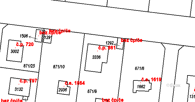 Litice 861, Plzeň na parcele st. 3336 v KÚ Valcha, Katastrální mapa