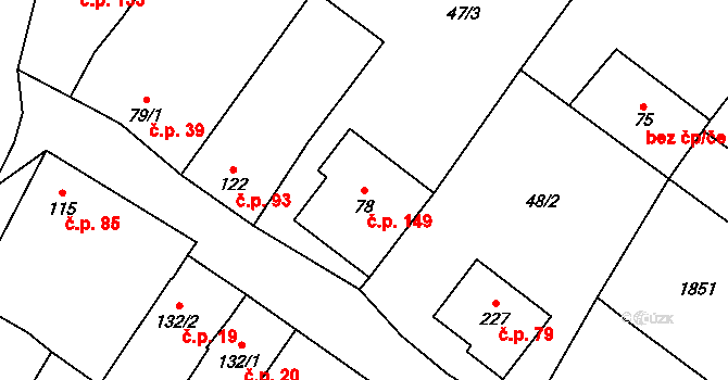 Lískovec 149, Koryčany na parcele st. 78 v KÚ Lískovec, Katastrální mapa