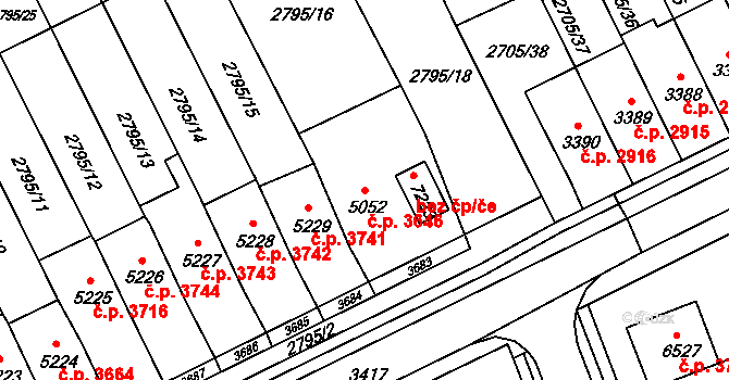 Kroměříž 3646 na parcele st. 5052 v KÚ Kroměříž, Katastrální mapa