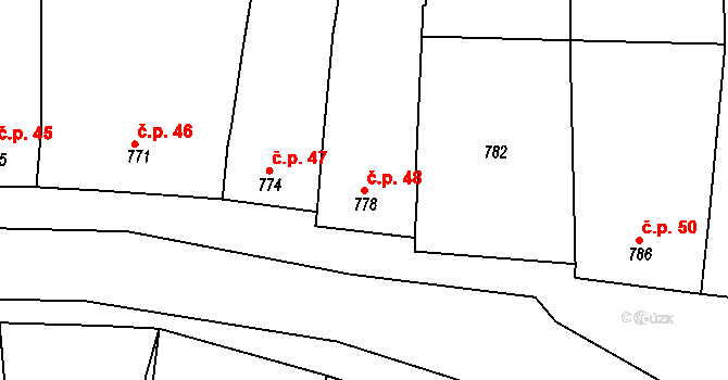 Oleksovice 48 na parcele st. 778 v KÚ Oleksovice, Katastrální mapa
