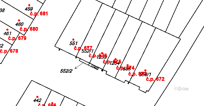 Přímětice 675, Znojmo na parcele st. 1239 v KÚ Přímětice, Katastrální mapa