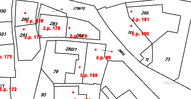 Hranice IV-Drahotuše 88, Hranice na parcele st. 280/2 v KÚ Drahotuše, Katastrální mapa