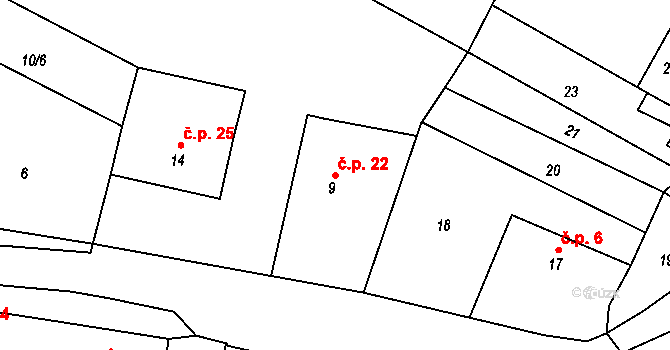 Kojetín III-Kovalovice 22, Kojetín na parcele st. 9 v KÚ Kovalovice u Kojetína, Katastrální mapa
