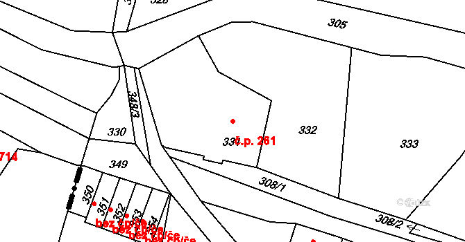 Proseč nad Nisou 261, Jablonec nad Nisou na parcele st. 331 v KÚ Proseč nad Nisou, Katastrální mapa