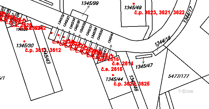 Jihlava 2615 na parcele st. 1345/41 v KÚ Jihlava, Katastrální mapa