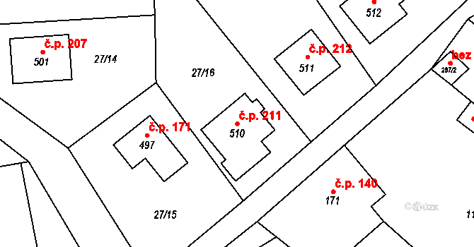 Bratronice 211 na parcele st. 510 v KÚ Bratronice u Kladna, Katastrální mapa