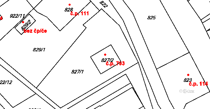 Arnultovice 793, Nový Bor na parcele st. 827/2 v KÚ Arnultovice u Nového Boru, Katastrální mapa