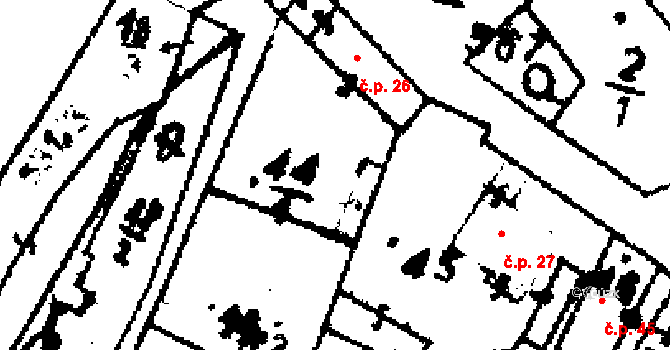 Kmetiněves 26 na parcele st. 44/1 v KÚ Kmetiněves, Katastrální mapa