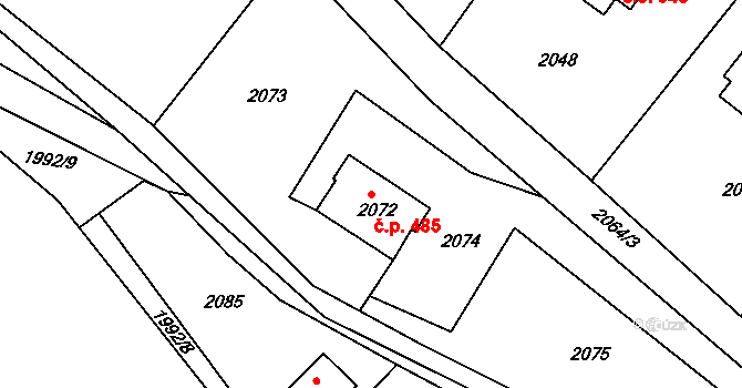 Veverská Bítýška 485 na parcele st. 2072 v KÚ Veverská Bítýška, Katastrální mapa