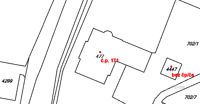 Kyjov 171 na parcele st. 477 v KÚ Kyjov, Katastrální mapa