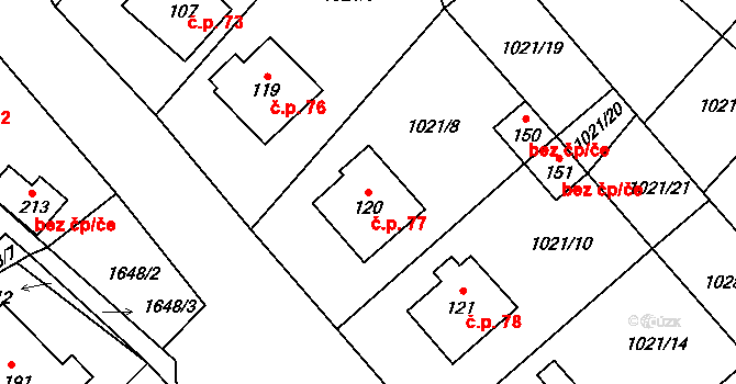 Ždírec 77 na parcele st. 120 v KÚ Ždírec na Moravě, Katastrální mapa